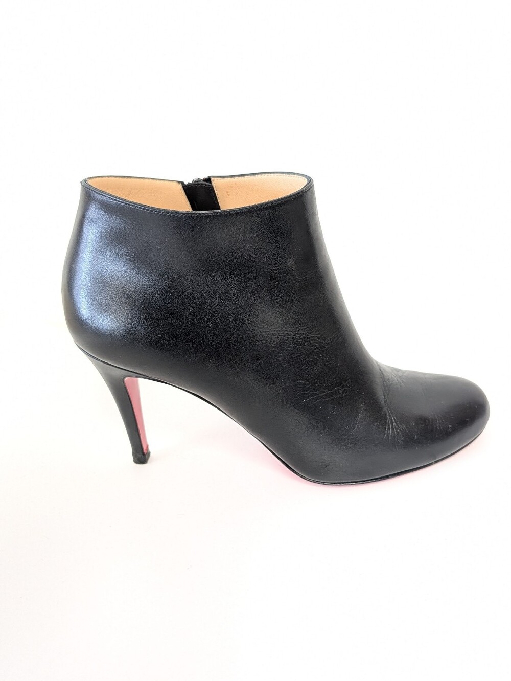 Christian Louboutin 85mm Belle Ankle Black Leather Boot Size 37.5 - Picture 4 of 8